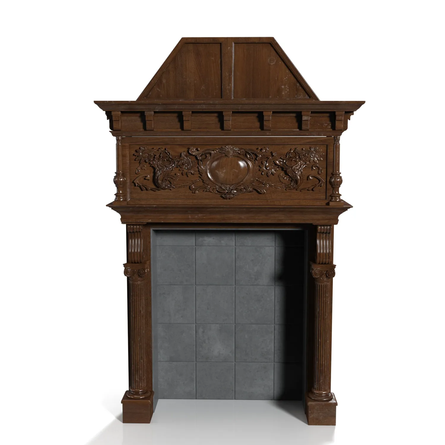 Oak Room Wooden Fireplace 3D Model_04